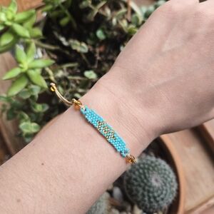 Dainty Baby Blue & Gold Beaded Cord Bracelet